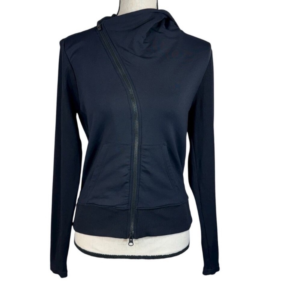 Like New Athleta Asymmetrical Black Zip Hoodie Jacket - Malabar